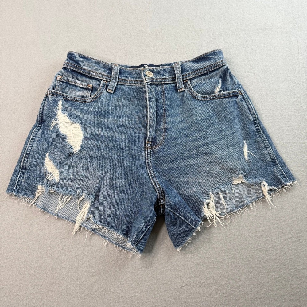 Hollister High Rise Vintage Denim Shorts 26 Blue Distressed Edgy Boho Stretch